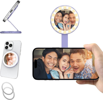 NAIDUN MEtaI MunctonalMagnetic Makeup Mirot, LED PortabiePhone Photography Ught Purple