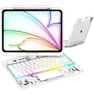 NaiDun Transparent white iPad keyboard case 360° transparent iPad keyboard